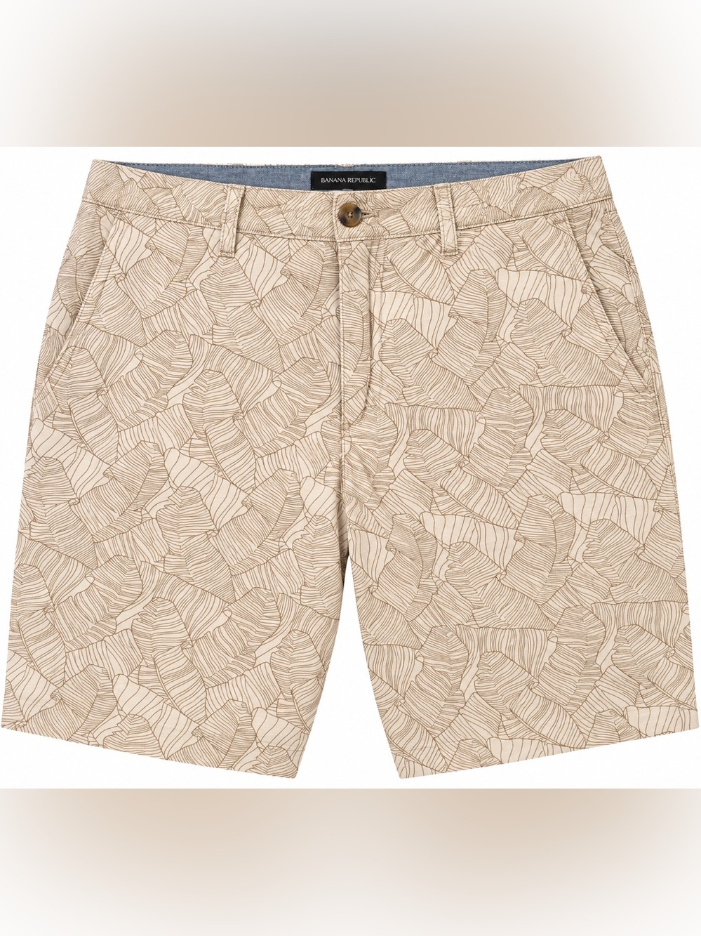 Banana Republic Beige Leaf-Print Flat-Front Men’s Shorts